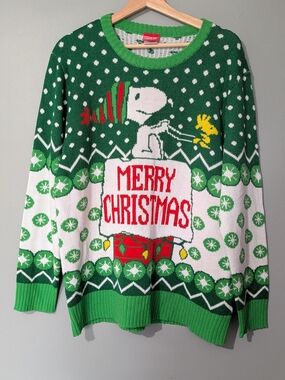 Peanuts 'Merry Christmas' Snoopy Knit Sweater Kitschy Holiday Ugly Sweater